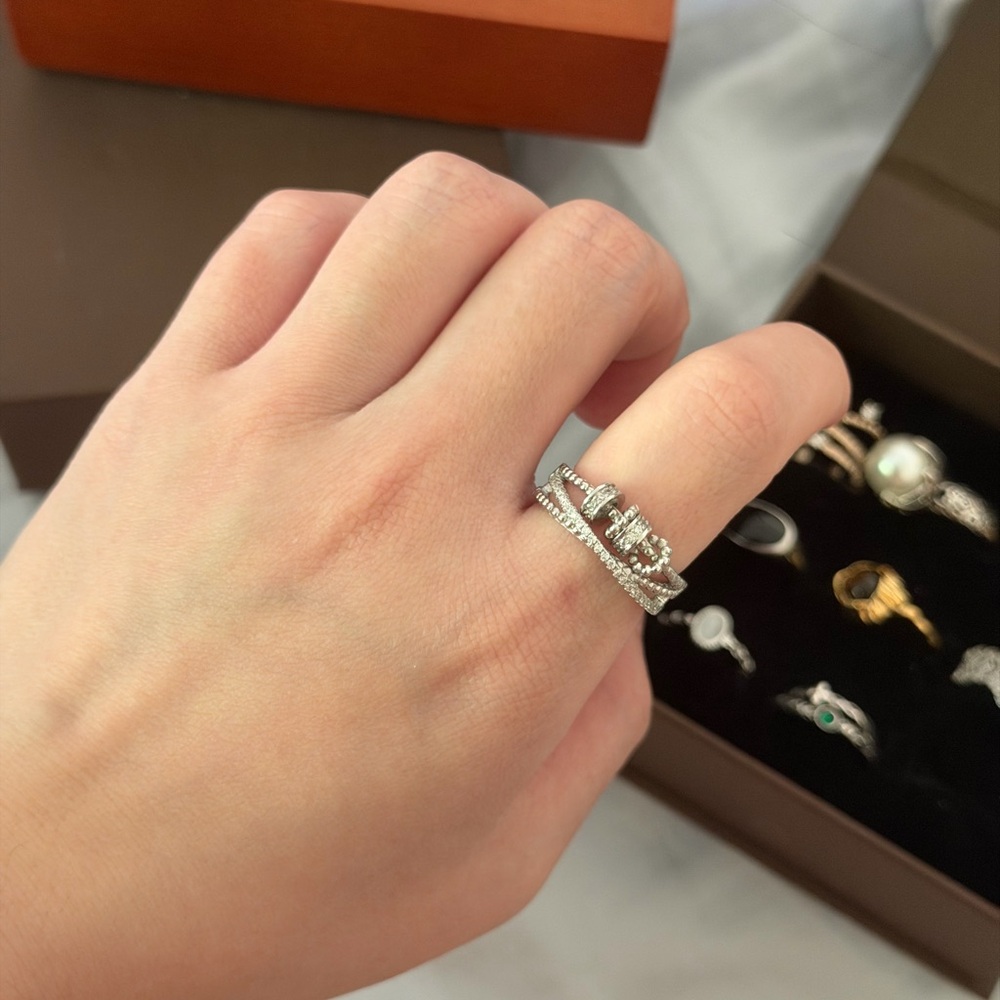 Sterling Silver Crown Stackable Ring in White with CZ Accents